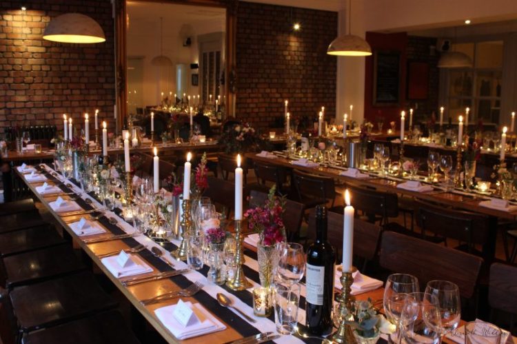 Monochrome, pink and gold reception at The Square Club, styling by Elizabeth Weddings