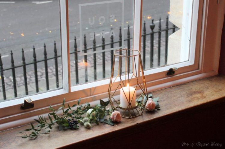 Gold geometric lantern, styling by Elizabeth Weddings